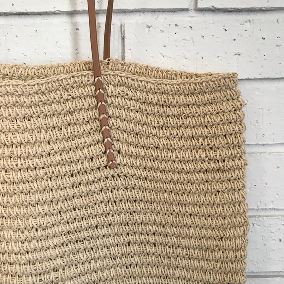 Merona Woven Paper & Leather Handle Tan & Light Blue Tote - Picture 4 of 9